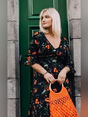 Alisa Pan Black Floral Maxi Dress with Poppy Print
